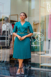 Elegant teal green official pleated skater dress